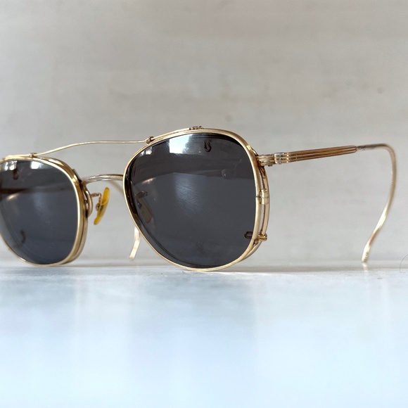 Vintage Other - Vintage AO Eyeglasses Square Coil Temple 12k GF Metal Frame Gray Sunglasses Clip